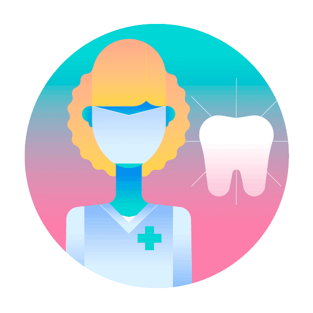 Ilustración de un dentista cualificado junto a un diente